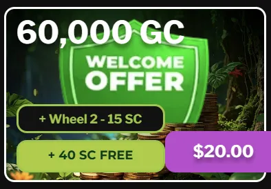 Amazon Jackpots welcome offer: $20 for 60,000 GC, 40 SC free, and a Wheel spin worth 2 to 15 SC