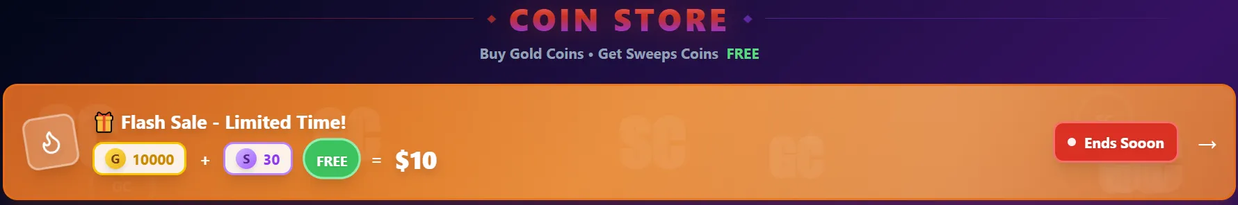 Betzy coin store flash sale — 10,000 Gold Coins plus 30 free Sweeps Coins for $10
