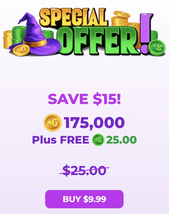 Coin Wizard welcome offer — $9.99 for 25 SC, available twice