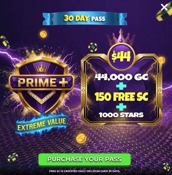 Deal or No Deal Prime+ Pass — $44 for 44,000 GC, 150 free SC, and 1,000 Stars over 30 days