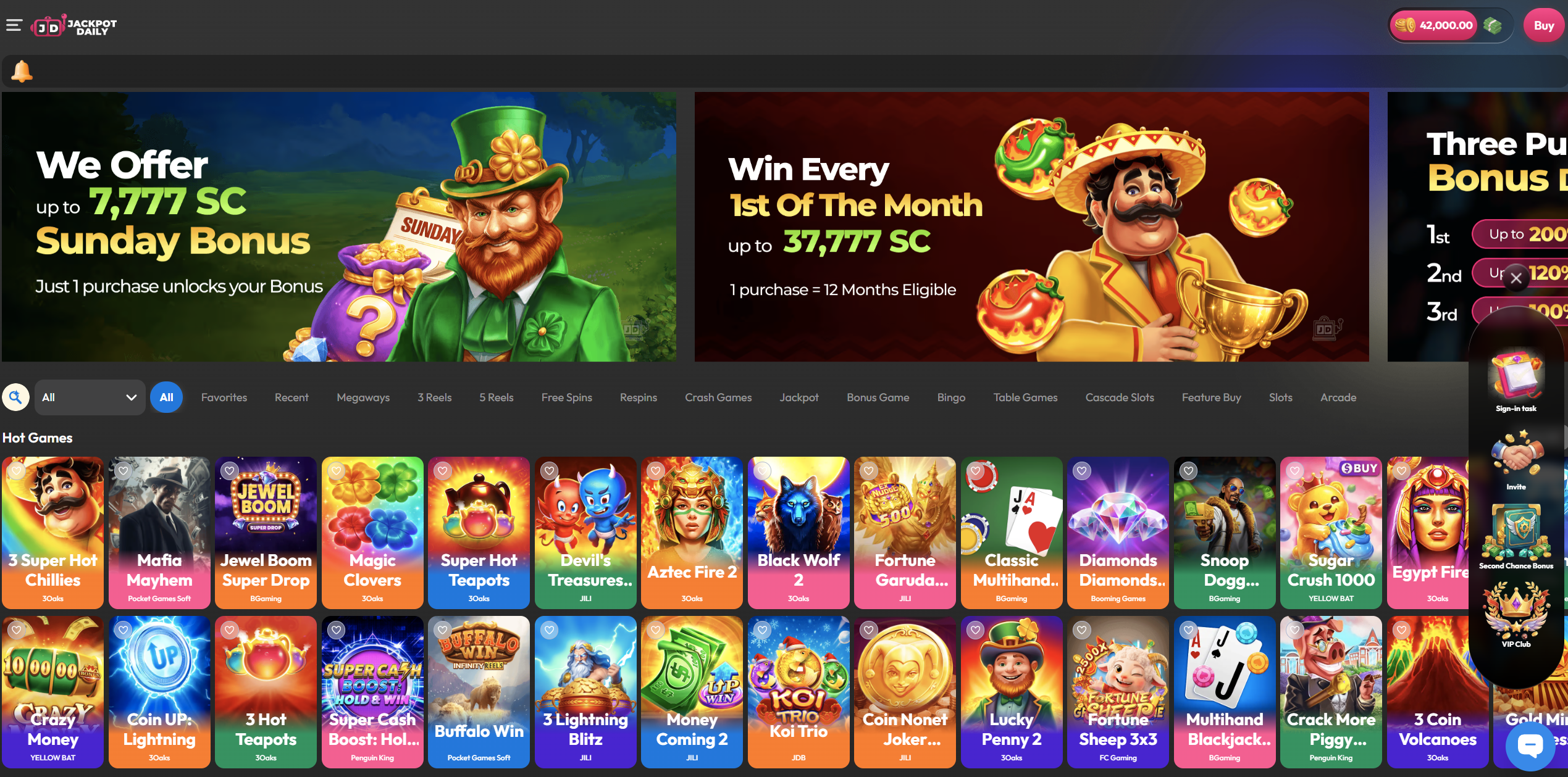 Jackpot Daily sweepstakes casino homepage