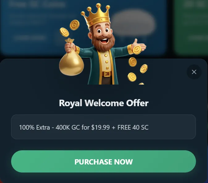 KingPrize Royal Welcome Offer — 400,000 GC for $19.99 plus 40 free SC
