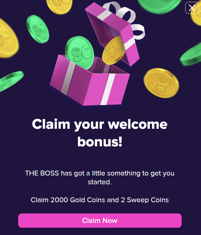 The Boss welcome bonus — 2 SC signup offer